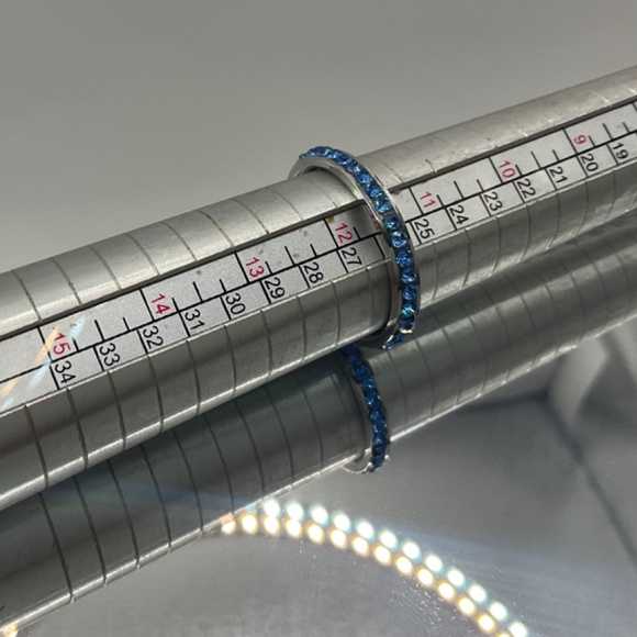 Aquamarine Blue Crystal Channel Eternity Band Ring Size 11.5 - Picture 2 of 7